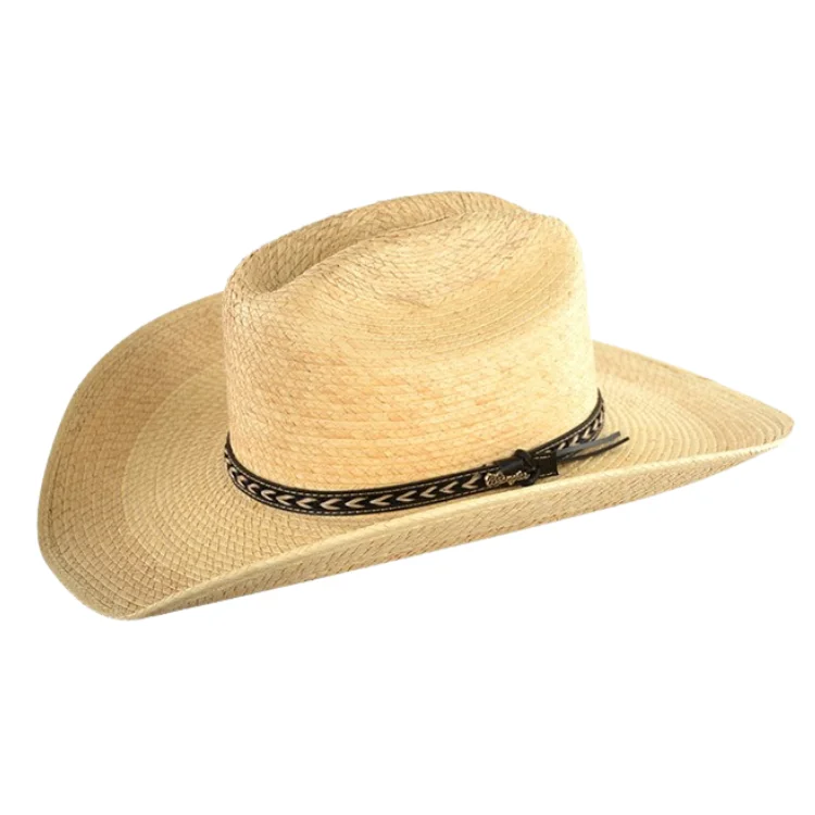 Classic straw hat for women with wide brim for sun protection -Wrangler Martinez Straw Cowboy Hat - Natural