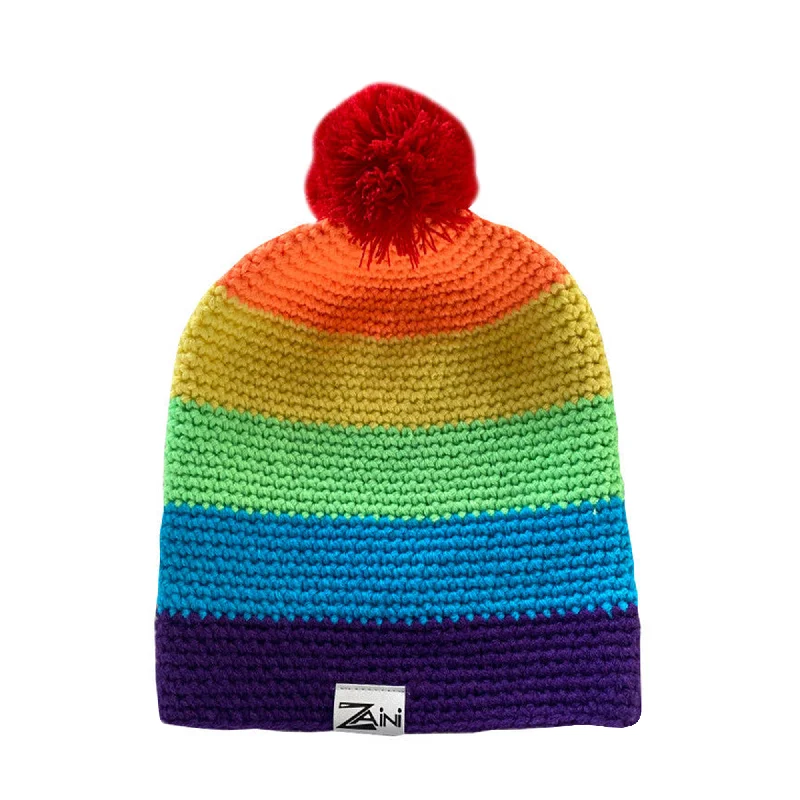 Graphic dad cap for quirky personality shine -Rainbow Fleece Lined Snug Bobble Hat