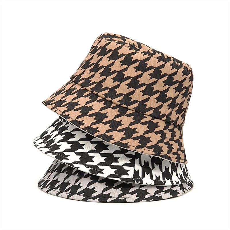 Red Bucket Hat for Statement -Houndstooth Bucket Hat