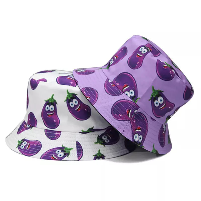 Solid Color Bucket Hat for Simple -Eggplants Reversible Bucket Hat