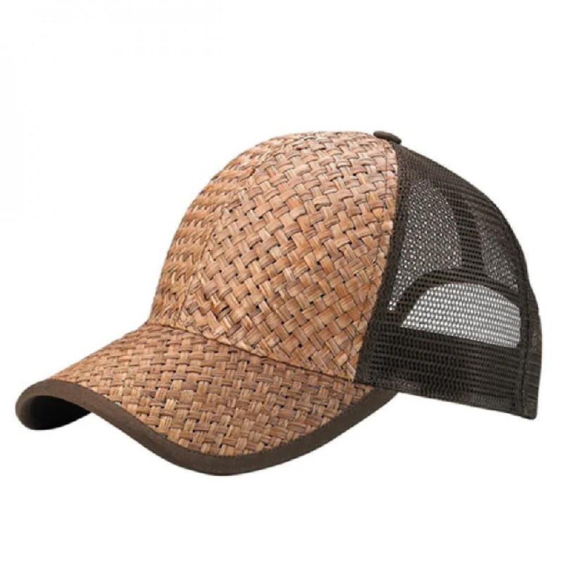 Stylish straw fedora hat for men with a sleek band design -Straw Hat Trucker Mesh Snapback