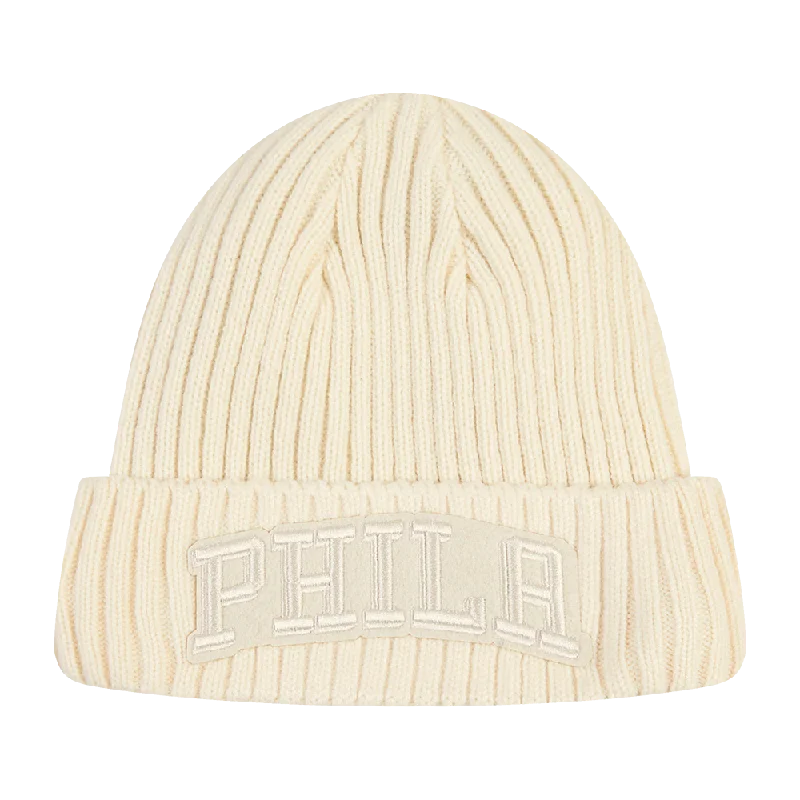 Bright cap for fun festival outfits -NBA PHILADELPHIA 76ERS NEUTRAL BEANIE (EGGSHELL)