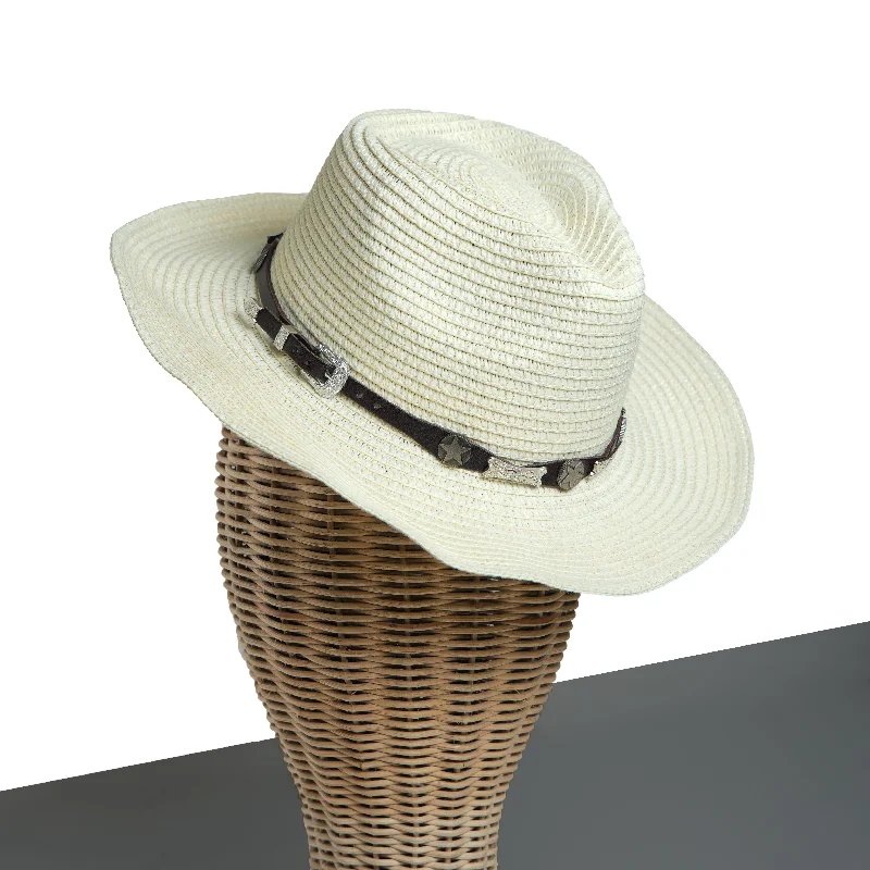 Lightweight straw hat for men with casual style and sun protection for travel -Chokore Summer Straw Hat with Buckle Belt (Off White)