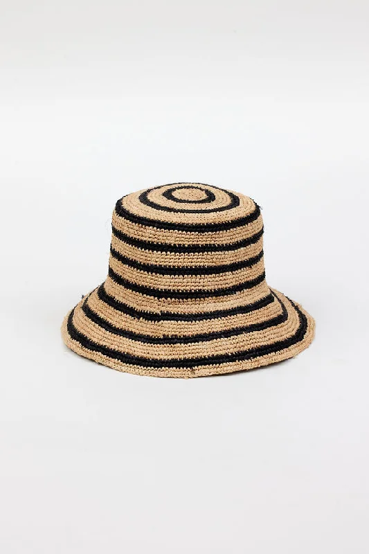 Mother's Day Bucket Hat for Gift -Chic Crochet Bucket Hat-Natural/Black Stripe