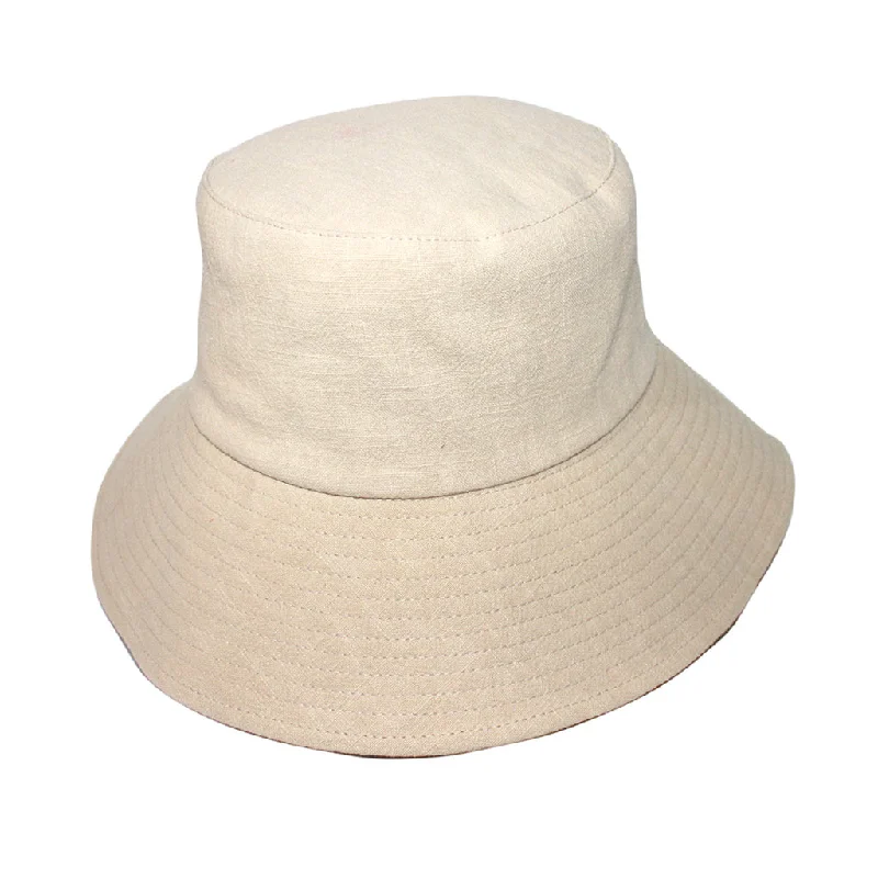 Business Bucket Hat for Meeting -Sadie Linen Bucket Hat - Beige