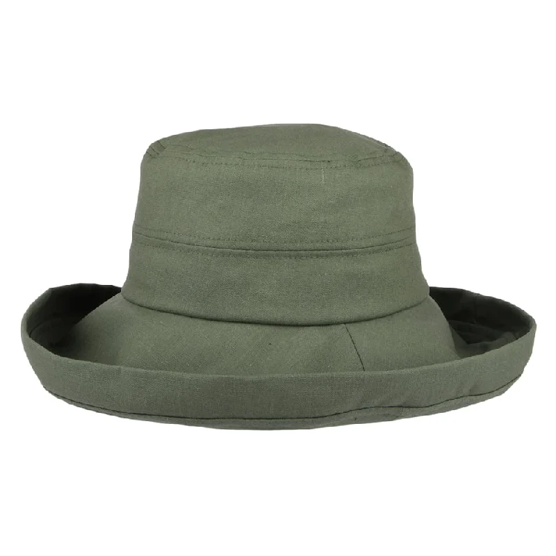 Classic straw hat for women with wide brim for sun protection -sur la tête Lily Linen-Cotton Sun Hat Olive Wholesale Pack