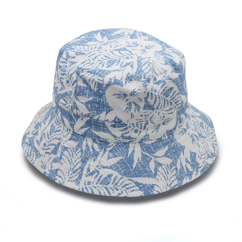 Floral Bucket Hat with Petals -Wade Bucket Hat - White/Blue