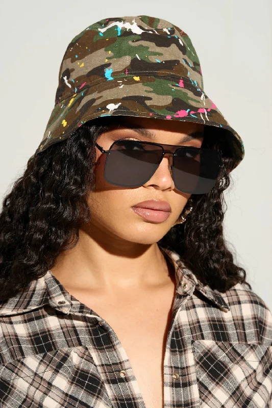 White Bucket Hat for Clean -PAINT ME CAMO BUCKET HAT