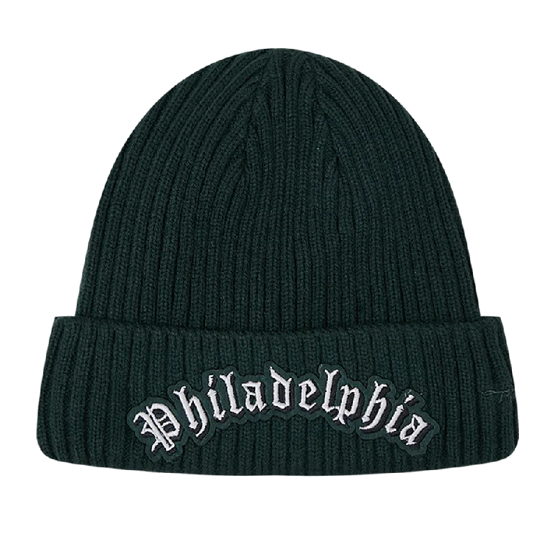 Vintage cap for retro fashion enthusiasts -NFL PHILADELPHIA EAGLES OLD ENGLISH UNISEX BEANIE (FOREST GREEN)