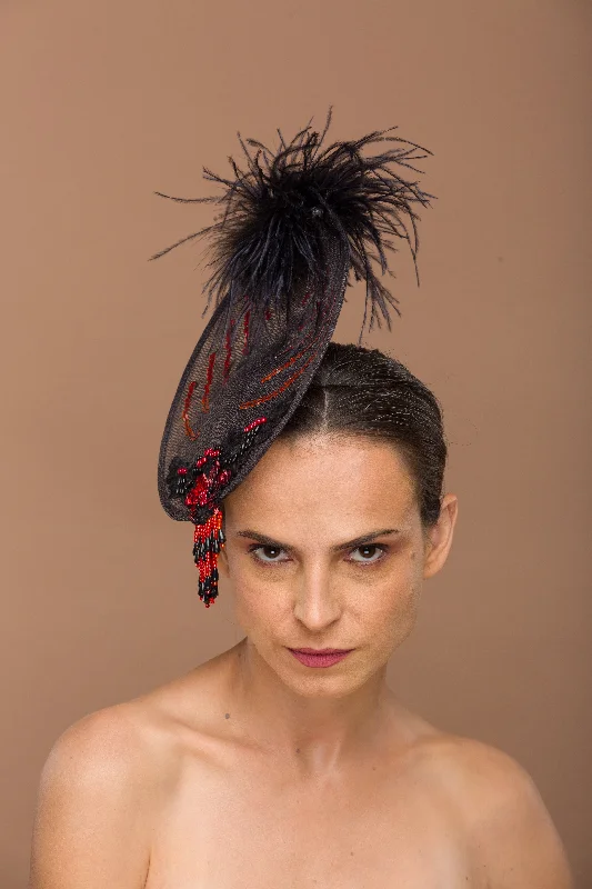 Warm wool felt hat for chilly evenings -Black Fascinator Derby Events (Claris)