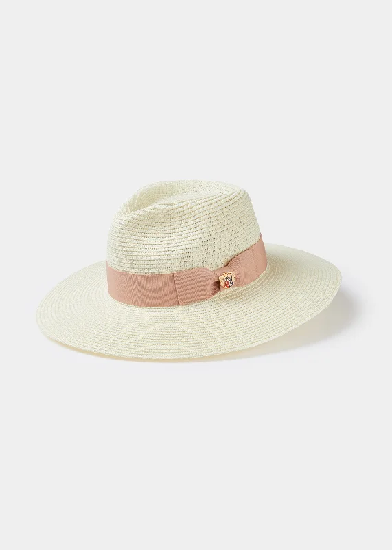 Handmade straw cowboy hat for men with a rugged and timeless look -Emelle Straw Hat With Dusk Pink Ribbon