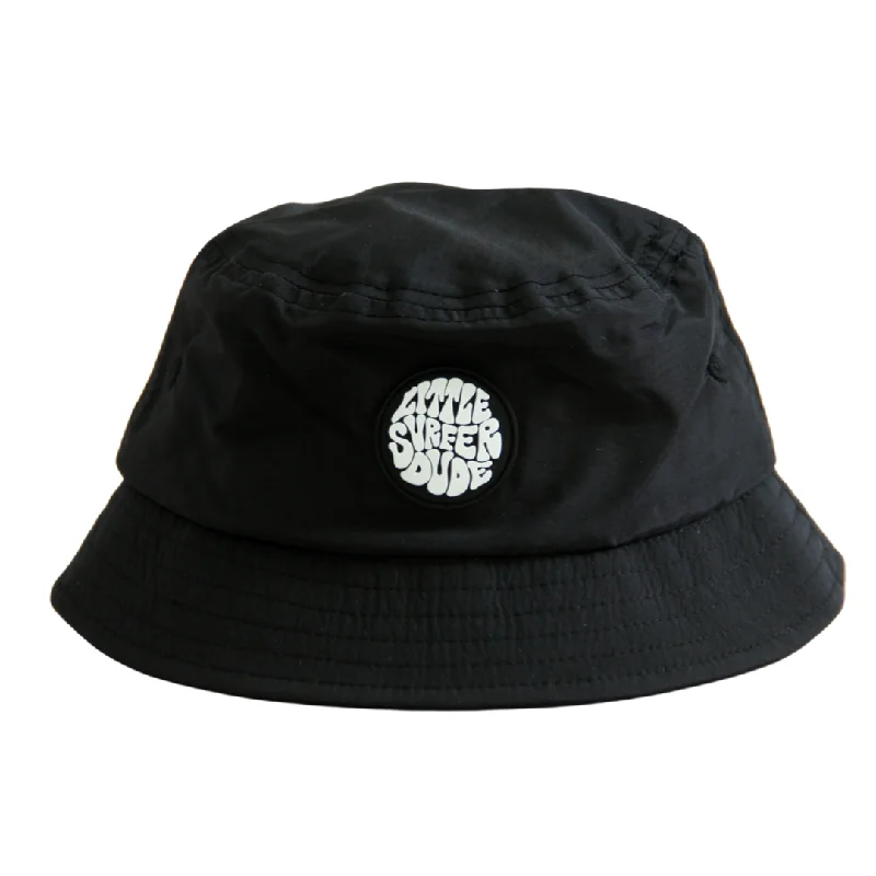 Formal Bucket Hat for Event -Little Surfer Dude Black Nylon Bucket Hat