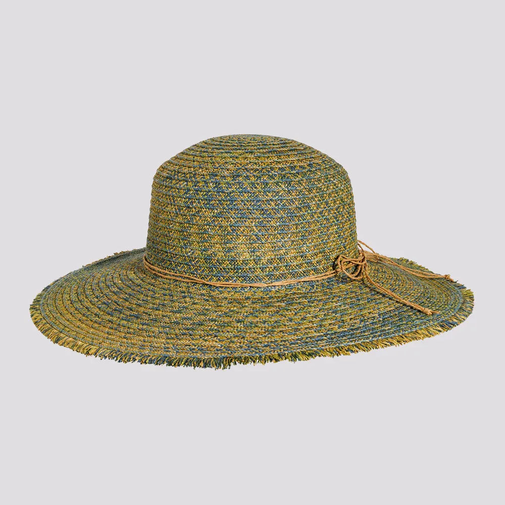 Stylish straw fedora hat for men with a sleek band design -Joy | Womens Sewn Paper Braid Sun Hat with Fringe Edge