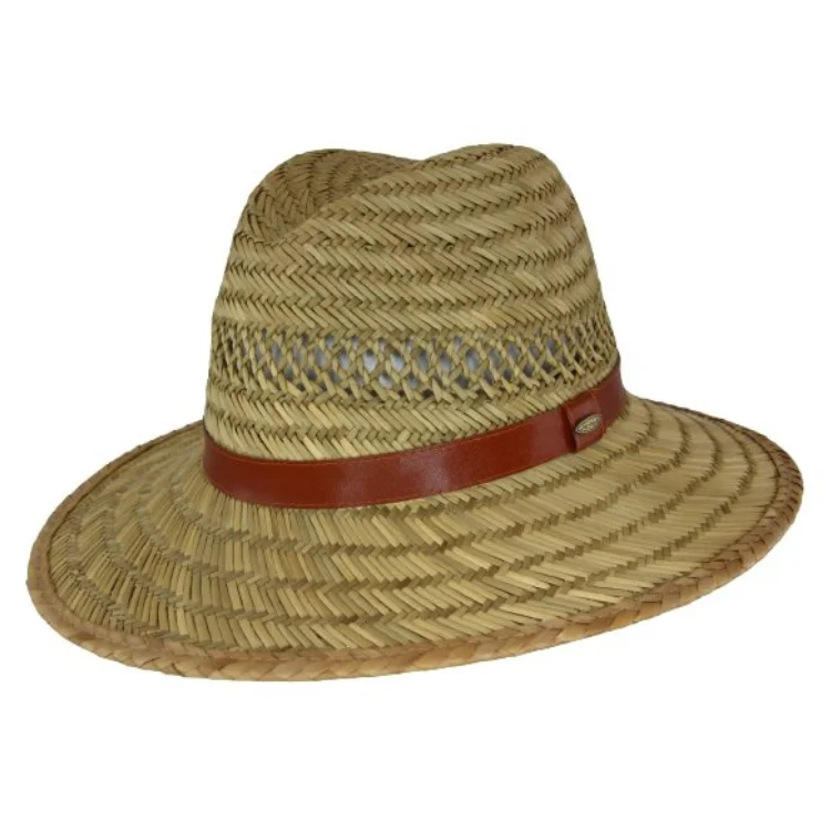 Stylish straw trilby for men with sharp lines and trendy vibe -Scala Vented Safari Hat - Natural