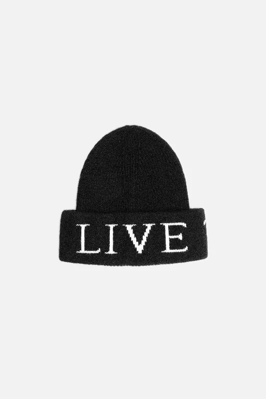 Embroidered cap with personalized name design -LIVE TODAY BEANIE HIGH