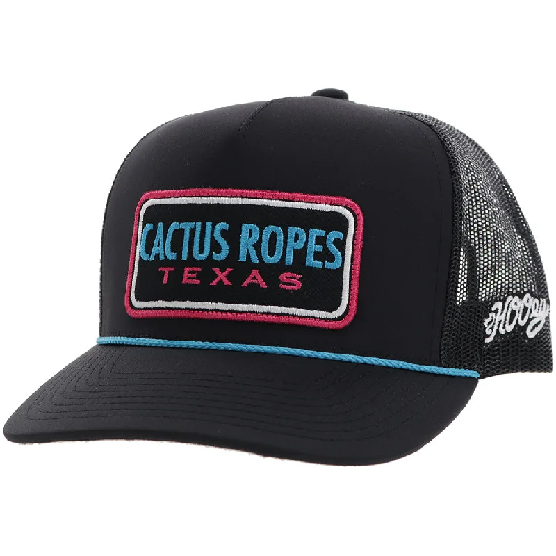 Contemporary Baseball Cap for Fashion -"CR103" Cactus Ropes Hat Black w/Pink/Blue Patch