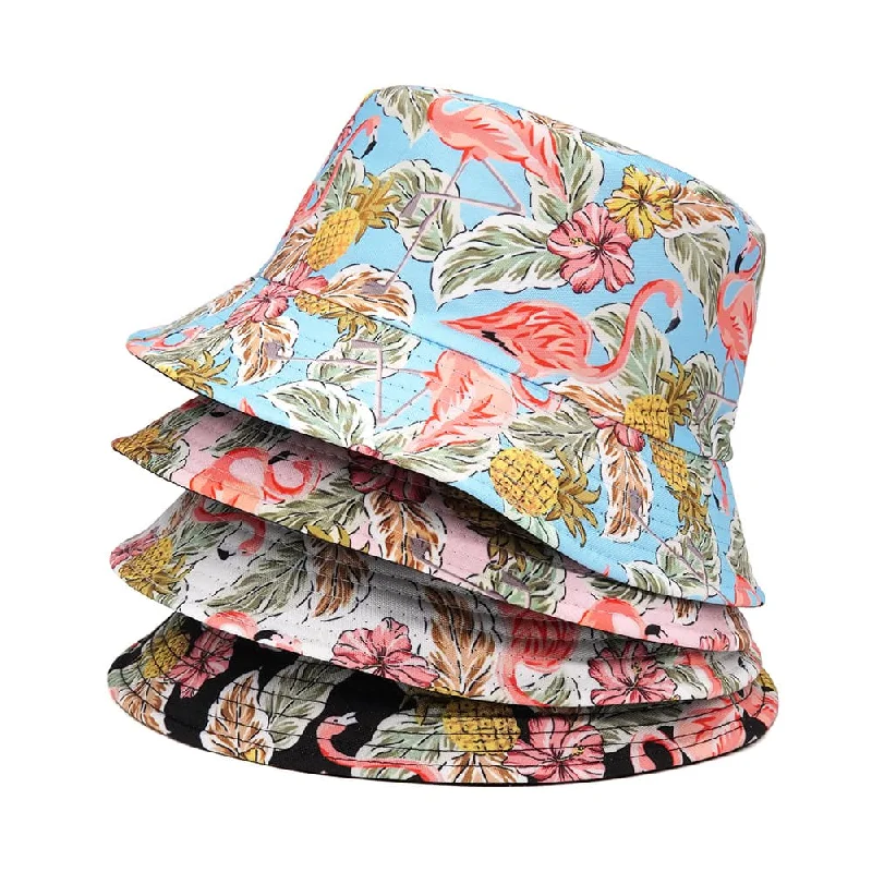 Hiking Bucket Hat for Trails -Vintage Floral Flamingo Bucket Hat