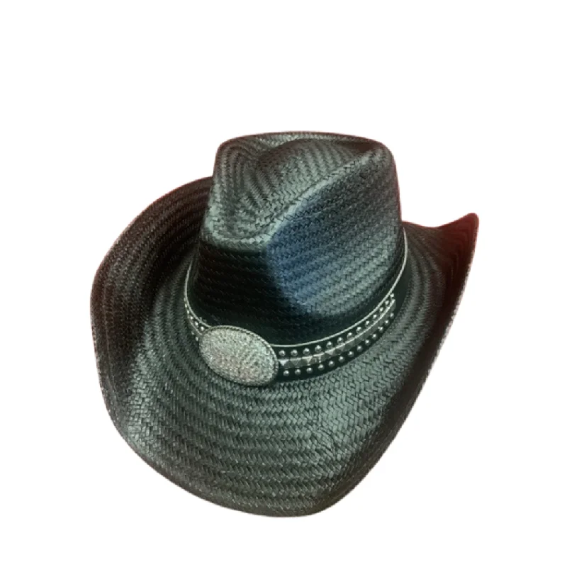 Fashionable straw Panama hat for men with traditional and sleek design -Black Straw Hat with Concho OSFM R77 BLK