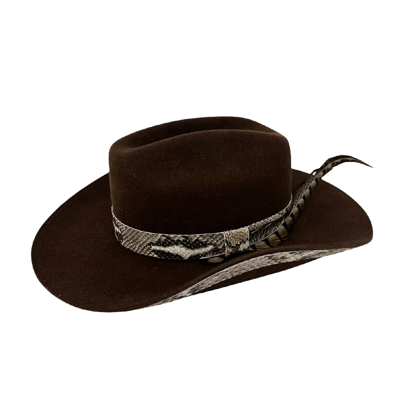 Luxury felt hat with fine wool blend -Brown & Python Cowboy