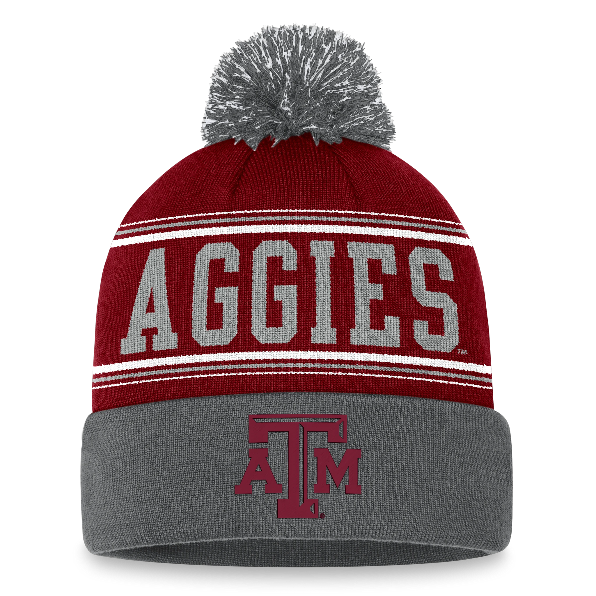 Wool trucker cap for warm stylish wear -Texas A&M Beanie - Maroon/Grey Pom