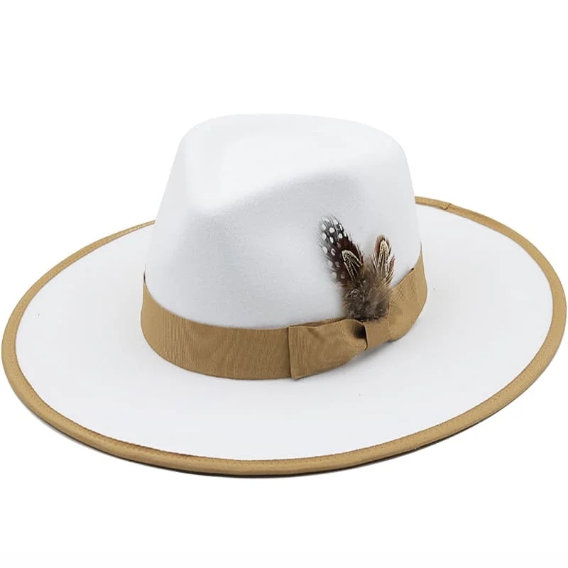 Stylish felt hat with modern brim curve -Rimini Feather White Fedora Hat