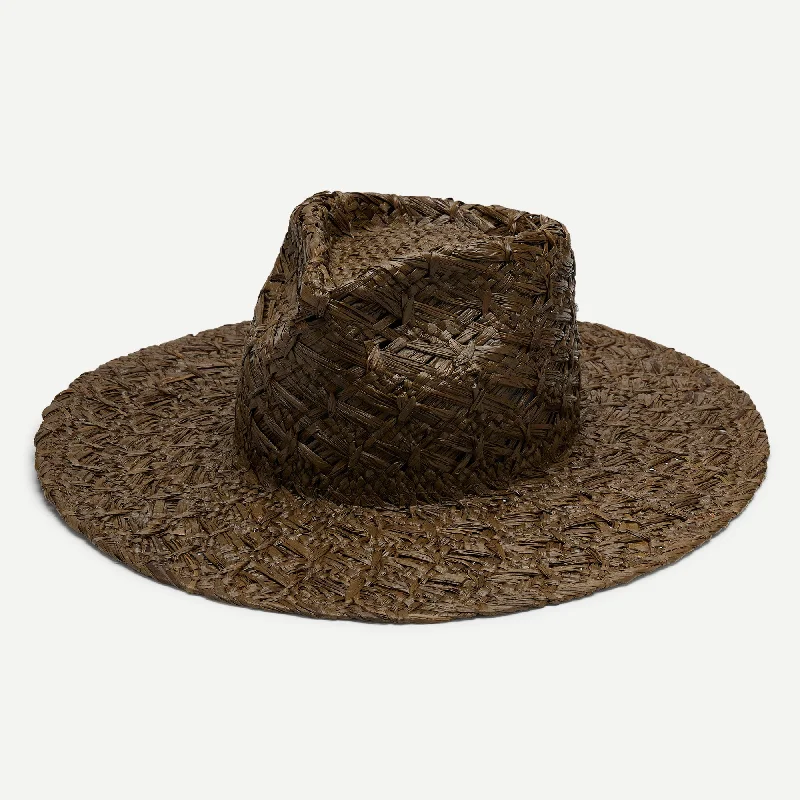 Luxury straw sun hat for women with wide brim and elegant finish -Suki in Brown