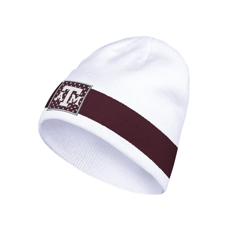 Classic baseball cap for casual everyday wear -Texas A&M Beanie - White w/ Maroon Stripe