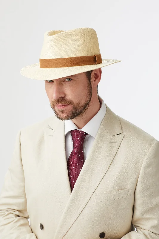 Classic straw boater hat for men with flat top and vintage vibe -Santa Barbara Panama