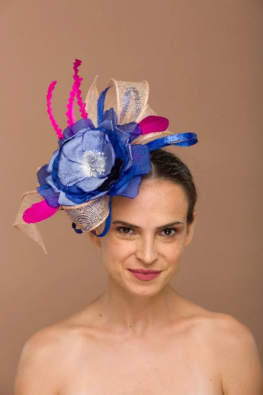 Designer felt hat with intricate stitching patterns -Cobalt Blue Fascinator (Bluebell)