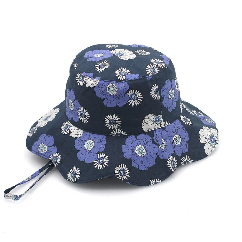 Logo Printed Bucket Hat for Brand -Flora Bucket Hat - Navy