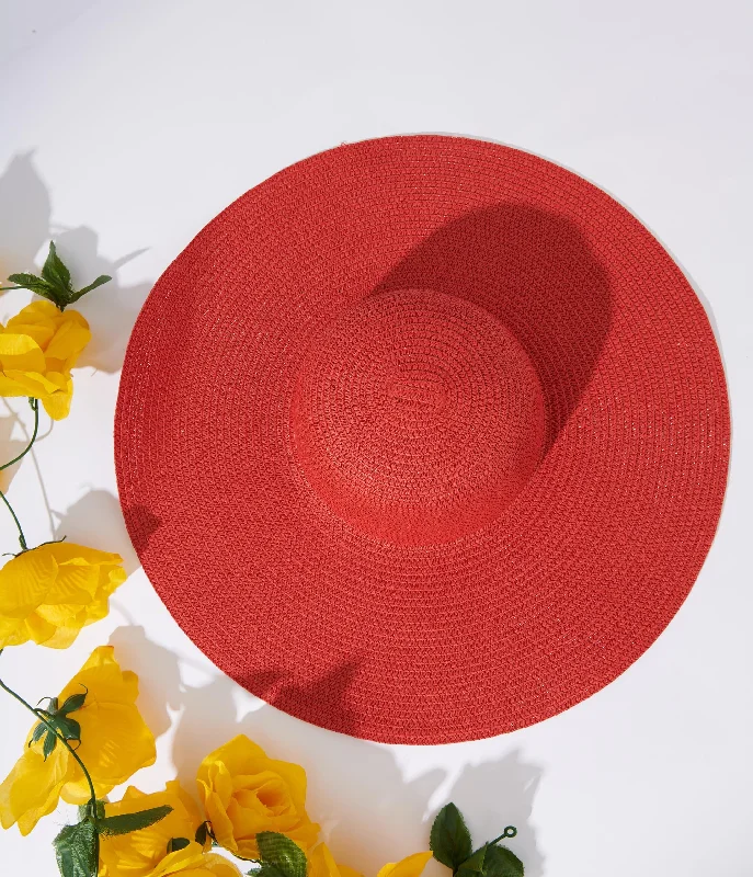 Stylish straw sun hat for women with colorful accents for a fun summer vibe -Big Red Sun Hat