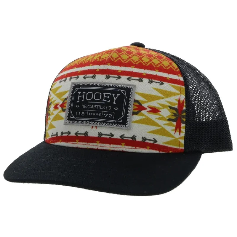 Orange Baseball Cap for Energetic -"Doc" Hooey Red / Yellow / White / Black 5-Panel Trucker with Black / White Rectangle Patch - 2202T-RDBK