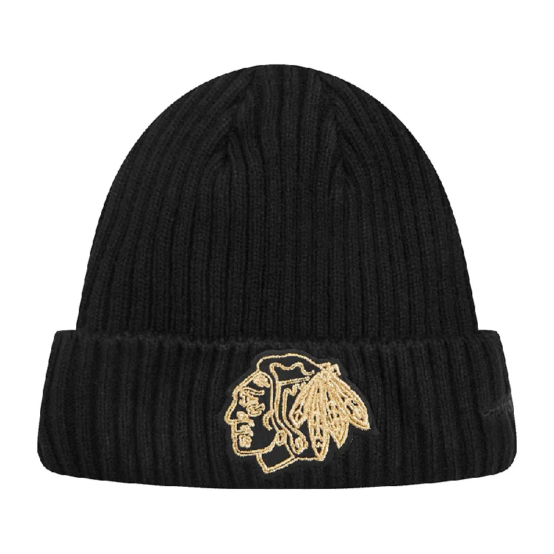 Fitted dad cap for relaxed snug wear -NHL CHICAGO BLACKHAWKS BLACK & GOLD BEANIE (BLACK)