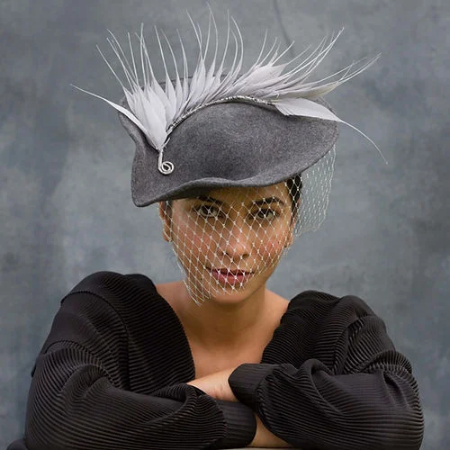 Luxury felt hat for sophisticated wardrobe additions -Grey Fascinator With Silver Veil (Jade)