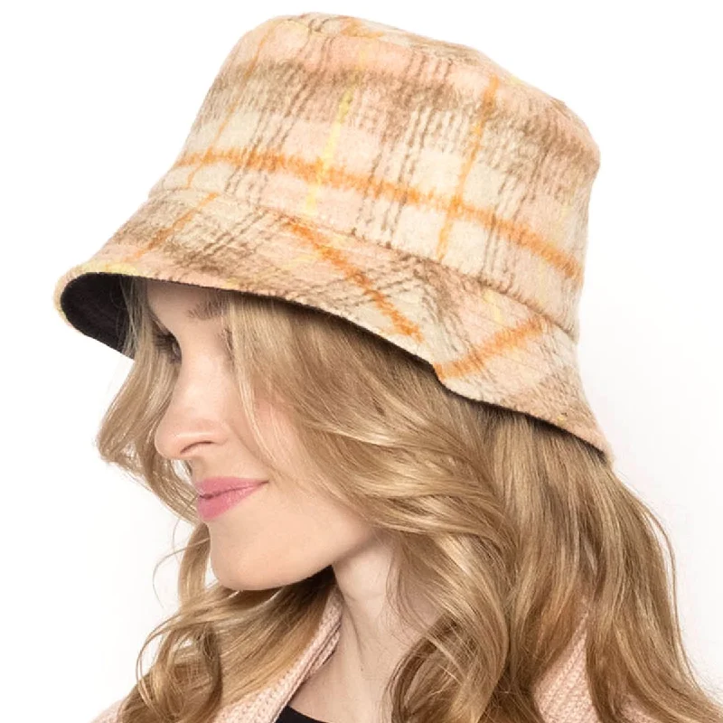 White Bucket Hat for Clean -Empire Cove Womens Winter Cozy Plaid Fitted Bucket Hat Brown Pink Warm