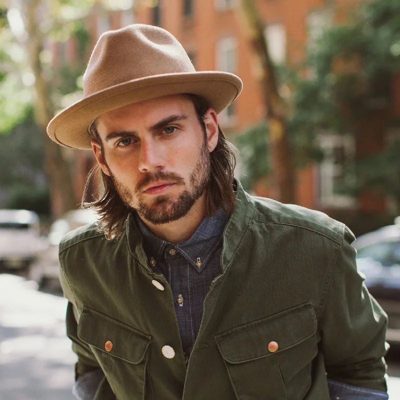 Durable felt hat for rugged outdoor wear -Luke Fedora - Camel