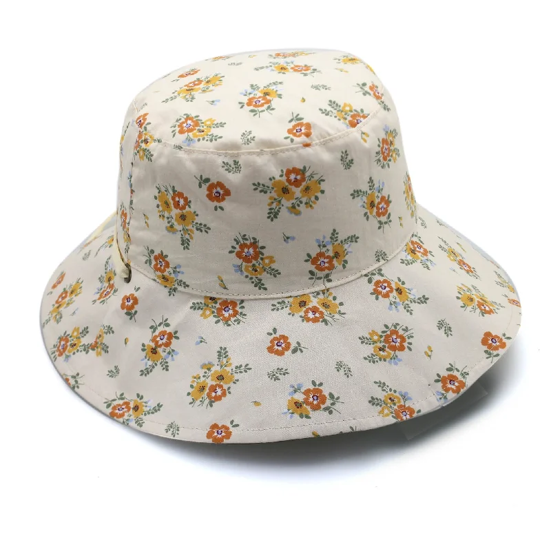 Leather Bucket Hat for Luxury -Dora Bucket Hat - Beige Flowers