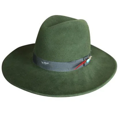 Durable wool felt hat for tough wear -DALLAS FEDORA ARMY GREEN