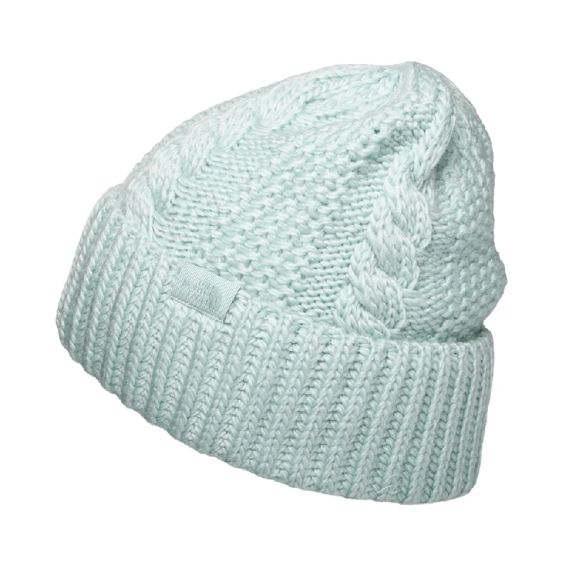 Waterproof sports cap for wet training runs -The North Face Hats Womens Oh Mega Cable Knit Cuffed Beanie Hat - Ice Blue