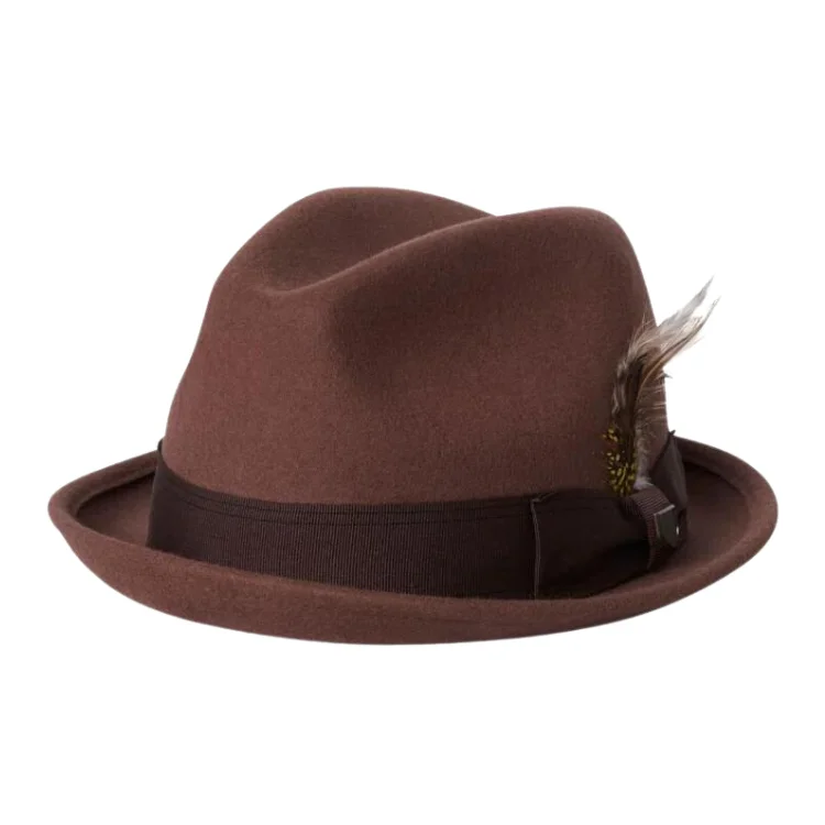 Handcrafted felt hat with eco-friendly materials -Brixton Gain Fedora - Bison