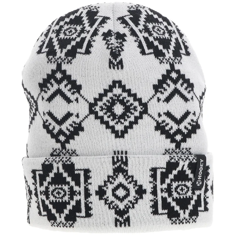 Waterproof sports cap for wet training runs -"Hooey Beanie" White w/Black Aztec