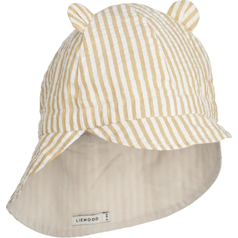 Vintage straw hat for women with delicate weave and traditional feel -Liewood Gorm Sun Hat Stripe Yellow Mellow/Créme