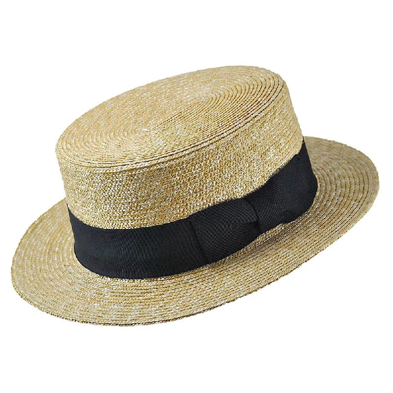 Striped Baseball Cap for Fashion -Straw Boater Hat with Black Band - Natural