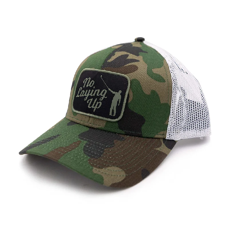 Baseball Cap for Mother's Day -NLU Retro Patch Hat | Green and Black Retro Rectangle patch on Camo w/ White Mesh