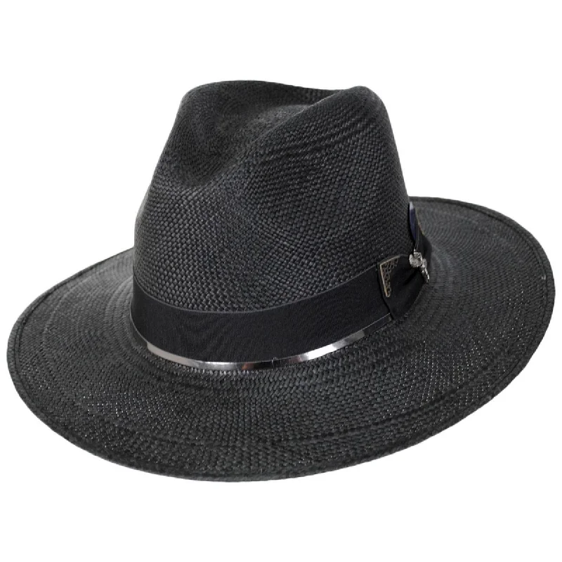 Warm felt hat for snowy mountain trips -Santana Distressed Panama Straw Fedora Hat