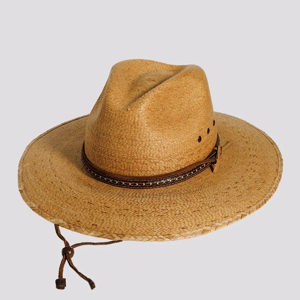 Handmade straw cowboy hat for men with a rugged and timeless look -Falcon | Mens Fine Mexican Palm Wide Brim Straw Sun Hat