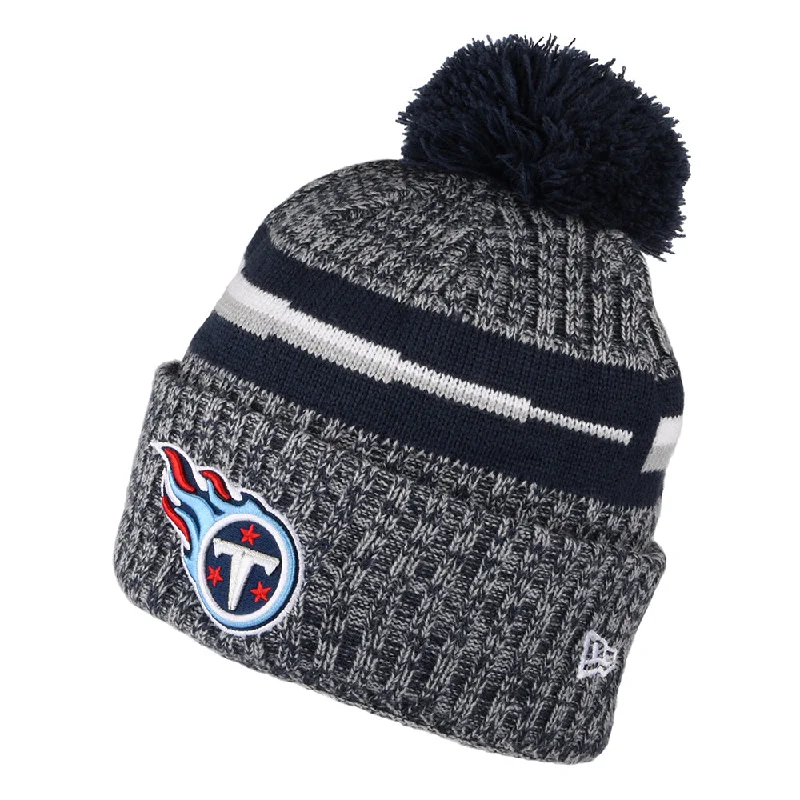 Lightweight cap for summer hiking trails -New Era Tennessee Titans Bobble Hat - NFL Sideline Sport Knit - Blue