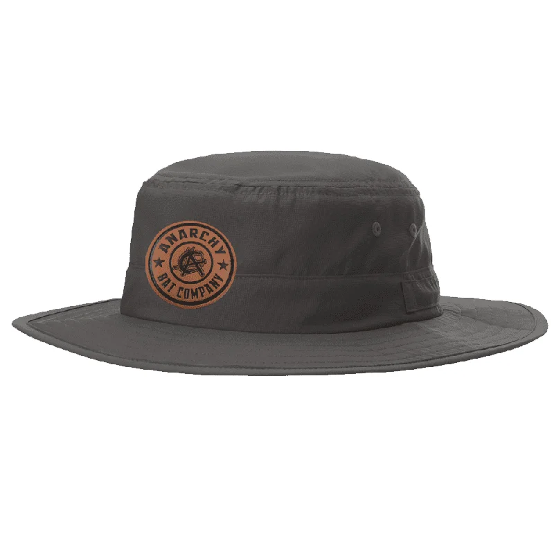 Foldable Bucket Hat for Convenience -Anarchy Bucket Hat Charcoal with Circle Leather Patch