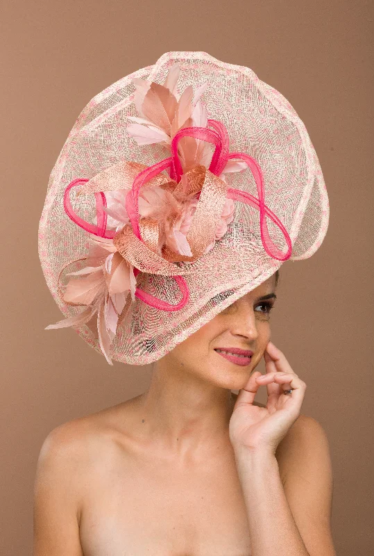 Soft felt hat with smooth texture finish -Pink Fascinator Beige Base Headwear (Freesia)