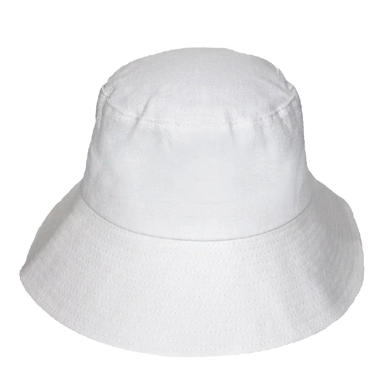 Workout Bucket Hat for Gym -Sadie Linen Bucket Hat - White